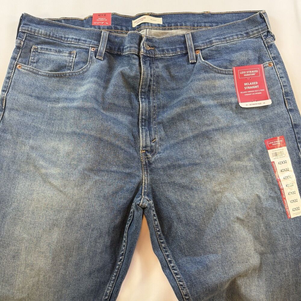 Levi Strauss Signature Gold Men's Relaxed Fit Flex Denim Blue Jeans 42x32 New - Picture 5 of 15